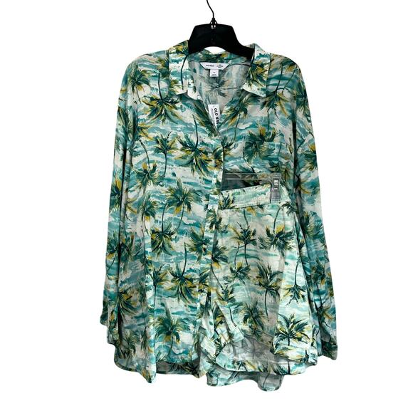 Old Navy Boyfriend Palm Print Linen Shirt & Shorts Set Women’s XL - Picture 1 of 14